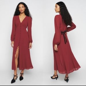 NWT Reformation Brogan V-Neck Button Midi Dress Chianti 6